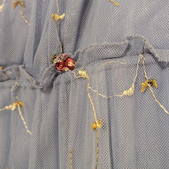 Francesca's Dress Mini w embroidery and mesh lined size L thin straps baby blue - Picture 6 of 6